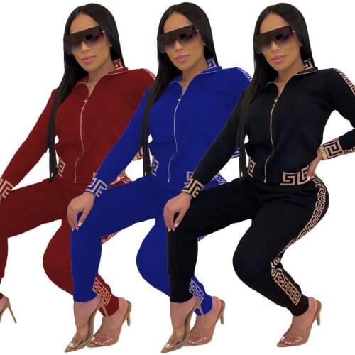 Ladies' elegant two-piece suit, personality, fashion, large size, casual printing stitching coat and trousers, sportswear suit