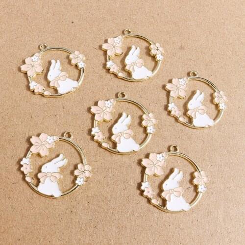10pcs 31*30mm Cute Animal Enamel Rabbit Charms for Jewelry Making Alloy Flower Charms Pendants Fit Necklaces Earrings DIY Crafts