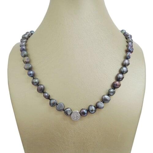 100% NATURE FRESHWATER BAROQUE PEARL NECKLACE-BLACK COLOR PEARL NECKLACE-VERY NICE CLASP-9.5-10.5mm Baroque pearl