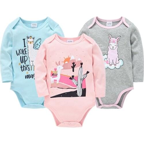 2021 Cute Baby Girl Bodysuit 3 Pcs/Set 100%Cotton Long Sleeve Overalls 0-24m Cartoon Print newborn Clothes Infant Jumpsuit