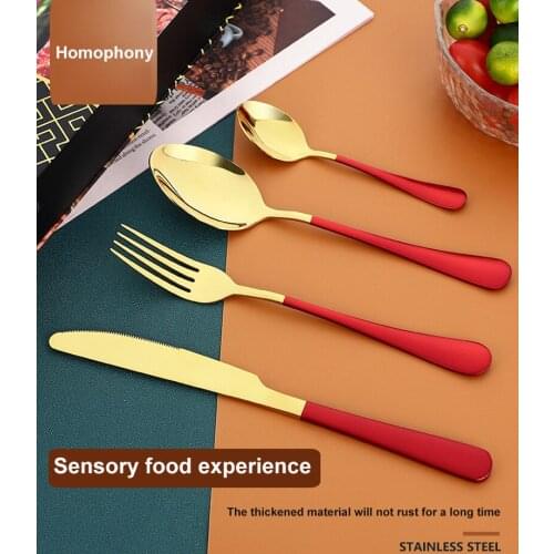 24pcs Gold-plated Dinnerware Set 304 Stainless Steel Knife Fork Spoon Tableware With Fine Gift Box Tableware Gift Set