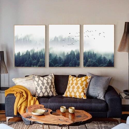 3pcs/lot Nordic Fog Forest Birds Landscape Canvas Painting Poster Print Wall Art Picture Living Room Home Office Decor Cuadros