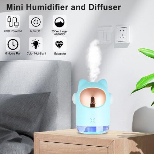 300ml Mini Humidifier USB Powered Aromatherapy Diffuser Cool Mist Humidifier with Night Light Auto Shut Off for Bedroom Office