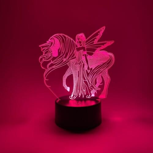 3D Night Light Unicorn and Fairy Sync with Music Remote/Smart App Control 7&16M Colors Bedroom Decoration Birthday Gift for Kids