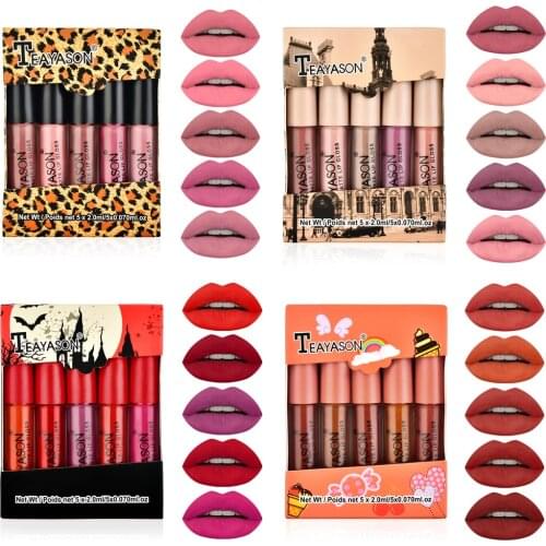 5Pcs/Set Waterproof Lipstick Sexy Vampire Lip Stick Matte Velvet Lipsticks Lips Makeup Cosmetics Labiales Matte