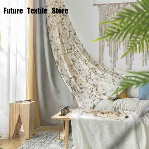 American Chevny Printed Curtain Fabric Modern Splicing Curtain Finished Bedroom Home Decoration Shading Curtain Customization