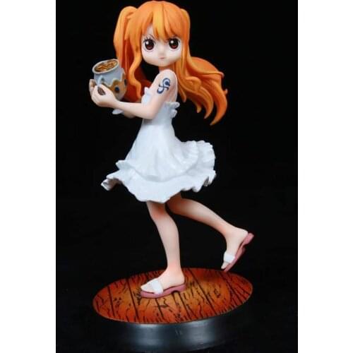 16CM Anime One Piece Cute White Clothes Character Childhood Nami Action Humanoid Boxed Toy Doll Model Decoration Childrens Gift