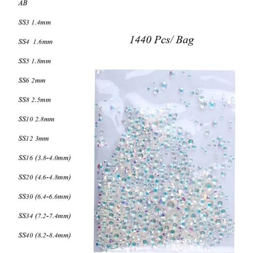 Bling Light Nails Art Decorations Crystal AB Clear SS3-SS12 Non Hotfix Rhinestones for Nails 3D nail art