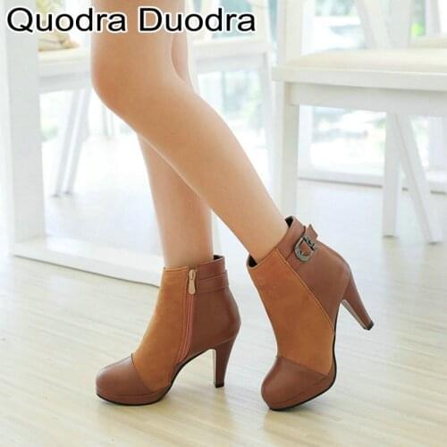 Ankle boots new shoes Winter/Autumn Women shoe Thin High Heels plush Boot Pointed Toe female lady plus size 43 46 brown platform