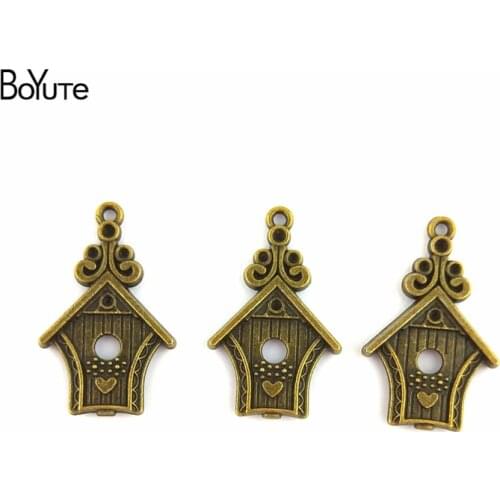 BoYuTe (50 Pieces/lot) 30*19MM Antique Bronze Plated Alloy Bird Nest House Charm Pendants for Jewelry Findings Accessories Diy