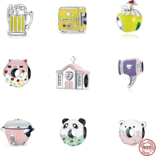 2021 New European Toaster Panda Beer Juice Beads fit Original Pandora Charms Silver 925 Bracelet DIY Women Jewelry Accessories