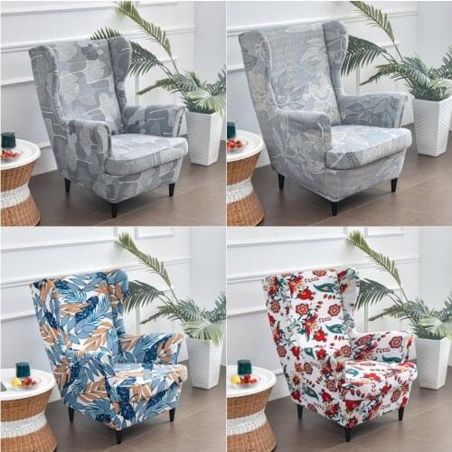 Leaves Printed Wing Chair Cover StretchSpandex Armchair Covers Nordic Removable Relax Sofa Slipcover Furniture Protector Cover