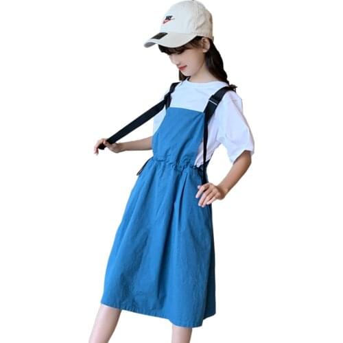 Kids Clothes Patchwork Clothing For Girls Tshirt + Jumpsuit Clothes Girl Summer Childrens Clothing 6 8 10 12 14