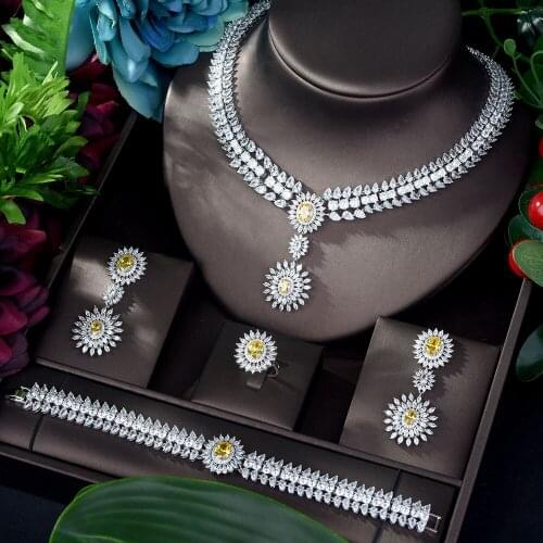 HIBRIDE Luxury Geometry Dubai Jewelry Set Nigerian Wedding African Bridal Jewellery Set Cubic Zircon Bridal Jewelry bijoux N-359