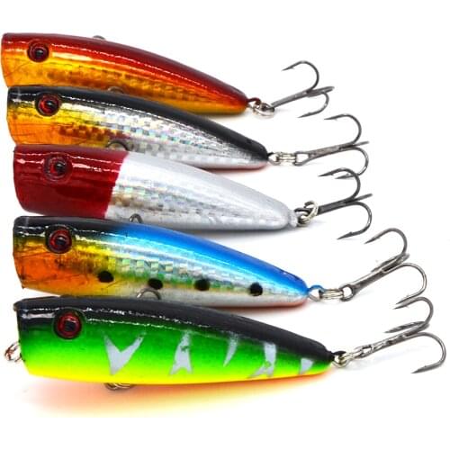 5pcs/lot 6.5cm 9.1g Artificial Fishing Lures Pooper Top Water Floating Lure Popper with Hooks 3D Fish Eye Poper Fake Lure Bait