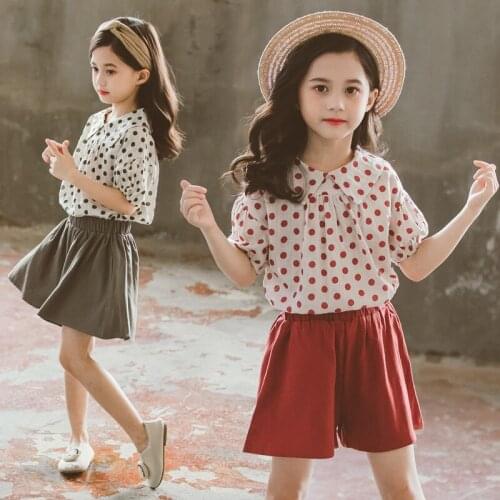Girls Clothing Sets Summer Fashion Polka Dot Short Sleeve Tops + Shorts 4 8 10 12 Years Kids Clothing Suit Teen Children Outfits