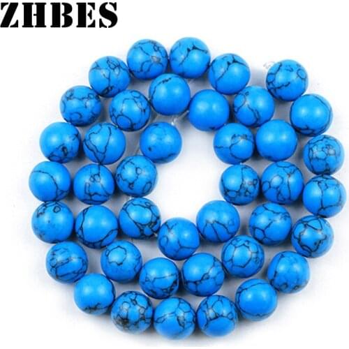 Round Natural Blue Synthetic Stone Beads Spacers 6/8/10/12mm Blue Color Ore Loose Beads For Jewelry Making DIY Accessories