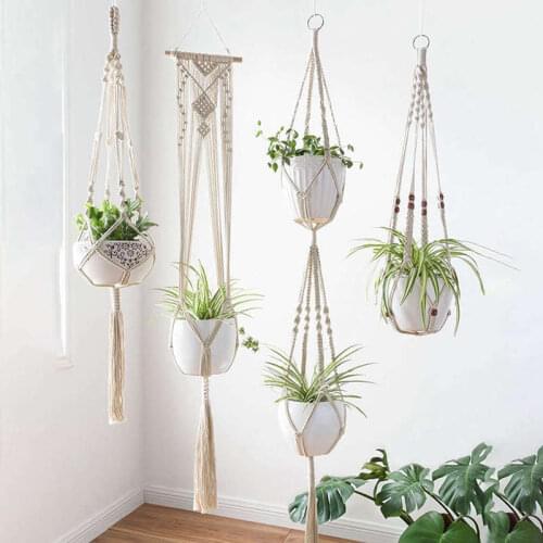 Macrame Plant Hangers - 4 Pack, In Different Designs - Handmade Indoor Wall Hanging Planter Plant Holder - Modern Boho Home De