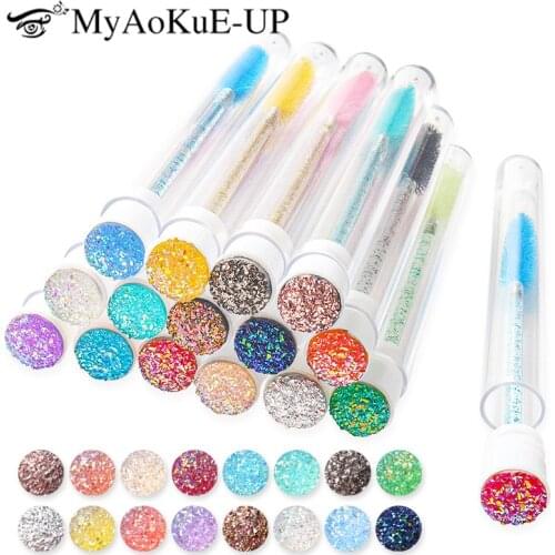 Reusable Eyelashes Brush Tube Disposable Eyebrow brush replaceable dust-proof Sparkling broken diamond at bottom eyelash brush