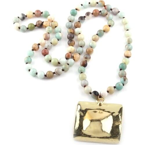 Fashion Bohemian Tribal Jewelry Stone Knotte long Knotted Metal Pendant Necklace