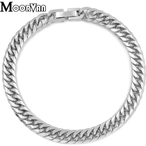 Moorvan silver color chain, bracelet jewelry 20cm*7mm stainless steel fashion all-match wristlet bracelets women men VB228