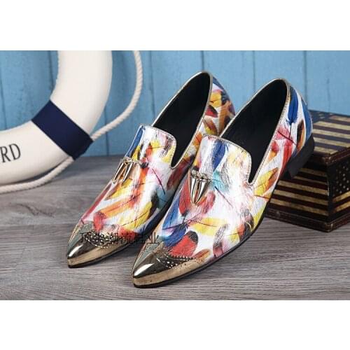 2020 New Design Colorful Print Mens Velvet Slippers Steel Toe Metallic Gold Dress Wedding Formal Shoes Loafers male Size47