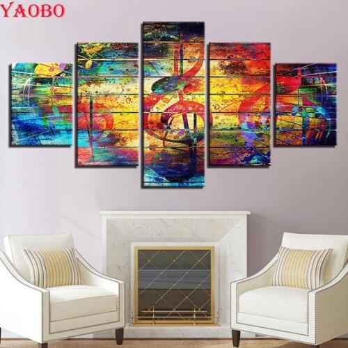 Diy Diamond Painting Cross-stitch 5 Pieces Beautiful Musical Symbols 5D Rhinestones Embroidery 3d pictures Mosaic Pianting