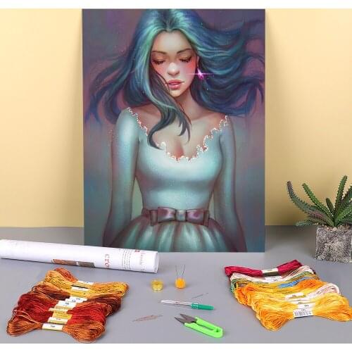 Cartoon Girl Woman Printed Canvas 11CT Cross Stitch Full Kit DIY Embroidery DMC Threads Hobby Handiwork Handicraft
