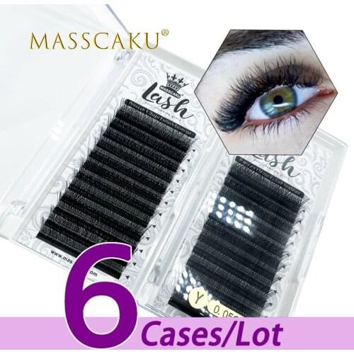 MASSCAKU 6case/lot y shape faux mink eyelash extensions matte black 8-15mm length eye lashes individual easily grafting y lash