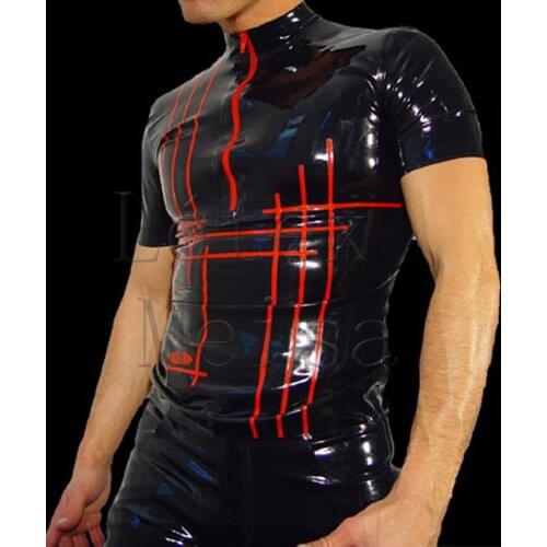 Novelty 0.4mm thickness natural black latex blouses high neck design with front zip for men