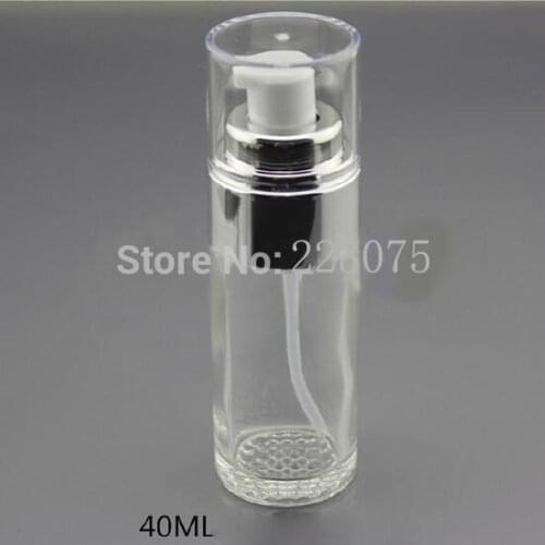 NEW ARRIVAL 40ml transparent glass bottle with silver pump for serum lotion foundation emulsion containing Refillable Bottles