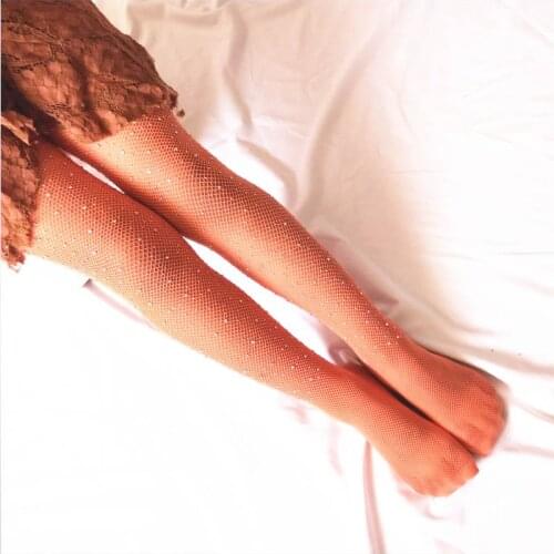 Toddler Girls Lovely Fishnet Hollow Bling Tights Children Stretch Elastic Mesh Crystals Stocking Tights Solid Pantyhose