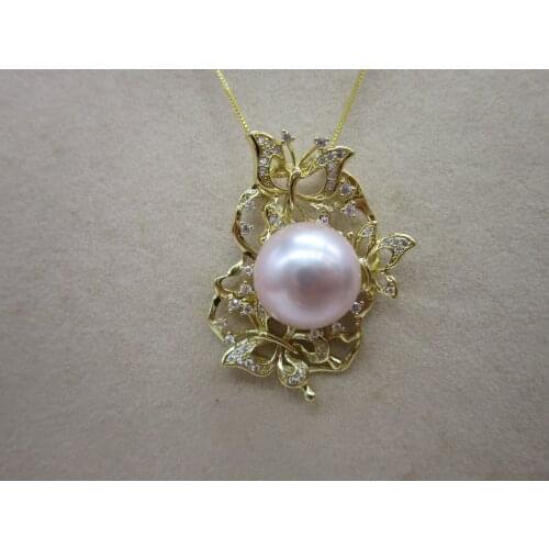 HUGE ONLY ONE Natural Perfect AAA+ 12-13mm Akoya PURPLE Pearl Pendant necklace send Box
