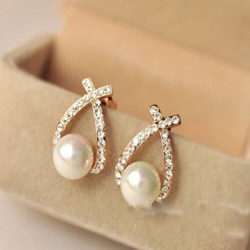Punk Fashion New 2018 Gold Crystal Cross Pearl Earrings Beautiful Goddess Bride Earrings Wholesale Sale Nice Shopping