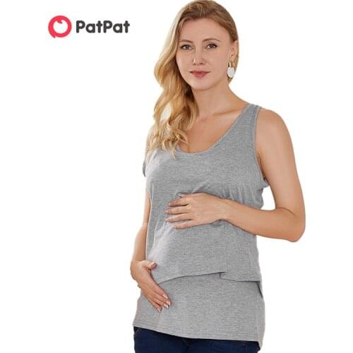 PatPat 2020 New Summer Beautiful Solid Round Neck Sleeveless Nursing Tank Women Maternity Tops Tank Top
