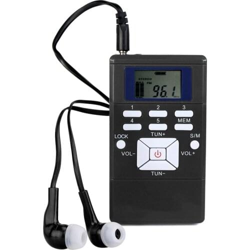 Mini Portable FM Radio DSP Digital Clock Receiver Clip-on Radio w/ 1.2" LCD Screen for Meeting Simultaneous Interpretation