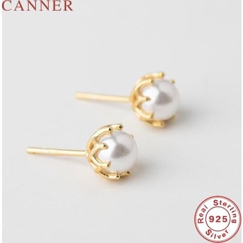 Simple Korean Style Earrings Cute 925 Sterling Silver Round Natural Pearl Stud Earrings for Women Girls Party Jewelry