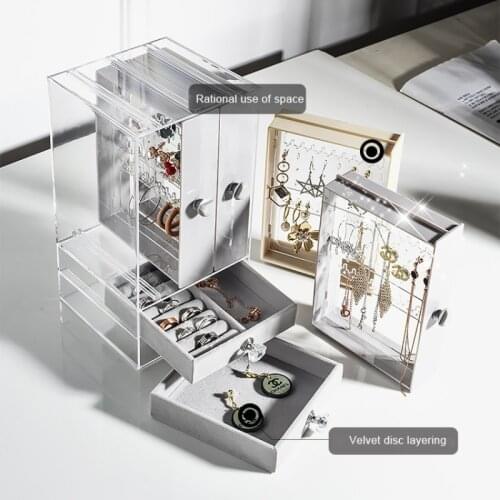 Transparent Jewelry Storage Box Jewelry Organizer Dustproof Display Stand For Dresser Earrings Necklace Storage Organization