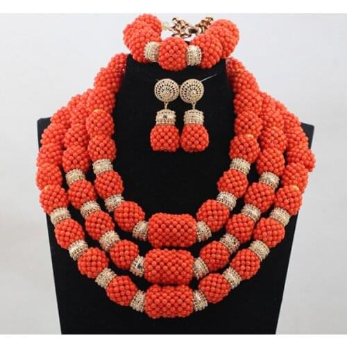 Luxury Orange African Coral Jewelry Beads Set Nigerian Wedding Bridal Statement Party Jewelry Set Women Lady Gift QW796