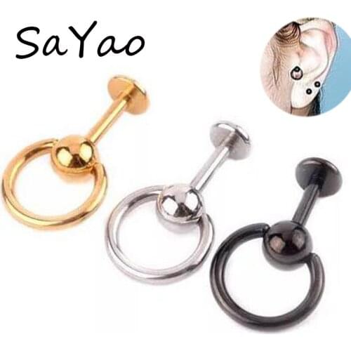 SaYao 2Piece Free Shipping Fashion 16G Ball Earring Tragus Ear Piercing Helix Nail Stainless Steel Barbell Body Jewelry
