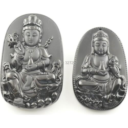 Fine Carved Guanyin Pendant Natural Black Obsidian Stone For Women Jewelry Making Materials 5pc/lot #6