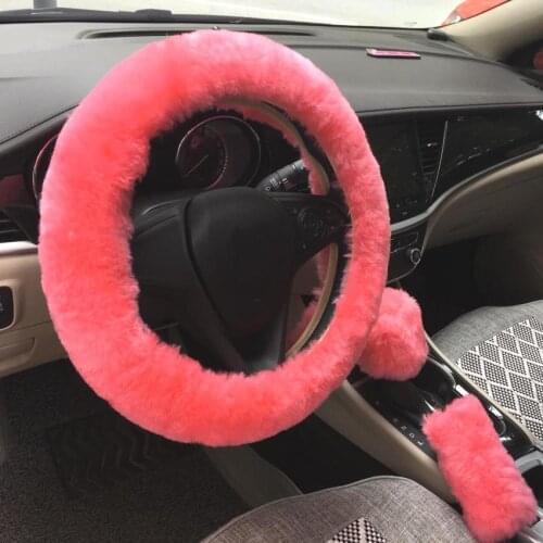 3pcs/set Universal Winter Warm Fluffy Wool Car Steering Wheel Covers Set+Hand Brake Cover+Gear Shift Cover car Interior for 38cm