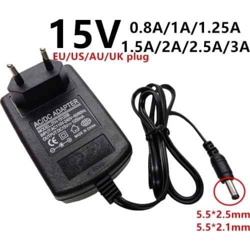 15V 15volt universal AC DC power adapter AC/DC Adaptor supply 15 V 0.8A 800mA 1A 1.25A 1250mA 1.5A 2A 2.5A 3A DC5.5*2.1/2.5mm ad