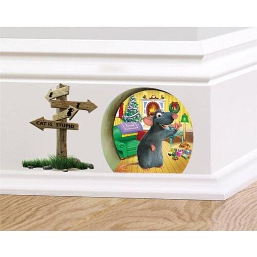 Vivid 3d Mouse Hole Wall Stickers For Kitchen Bedroom Baseboard Home Decoration Diy Cartoon Rat Animals Mural Art Pvc Decal