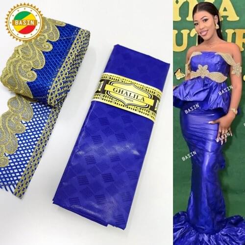 Royal Blue Ribbon For Crafts With Embroidered And Bazin Riche Fabric For Daily Party Dresses Top Quality Bazin Riche Material