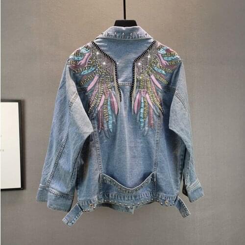 2021 New Autumn Jeans Jacket Women Loose embroidery Tassel Denim Jackets Casual Overcoat Female Vintage Long Sleeves Outwear Top