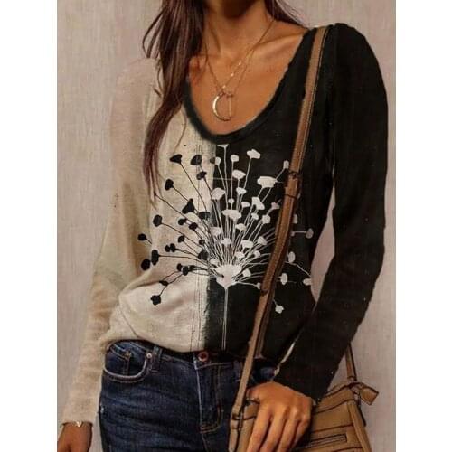 2021 Spring and Autumn Retro Womens Long Sleeve Shirt Flower Knitting Printing Leisure