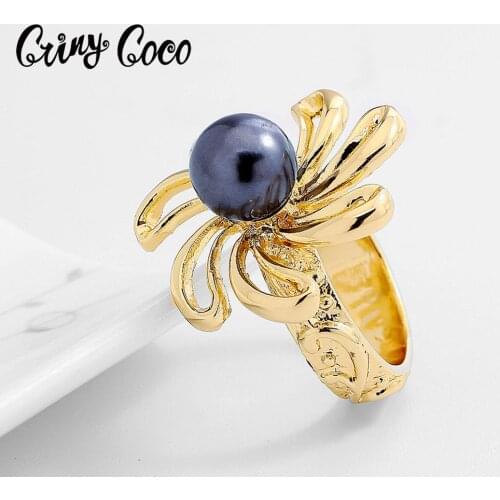 Cring Coco Sun Flower Rings Woman 2020 New Fashion Pearl Jewelry High Quality Hawaiian Micronesia Kiribati Ring Wedding Gifts