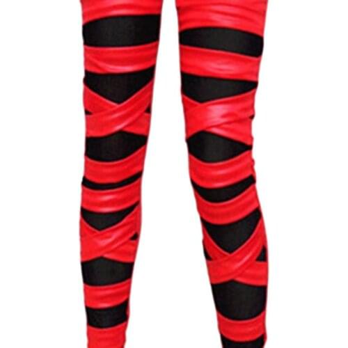 2020 brand new fashion lady leather leggings black white bandage cross women leggings patchwork mesh and fake leather legging