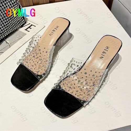 2021 summer new transparent slippers for women heels for women open toe shoes